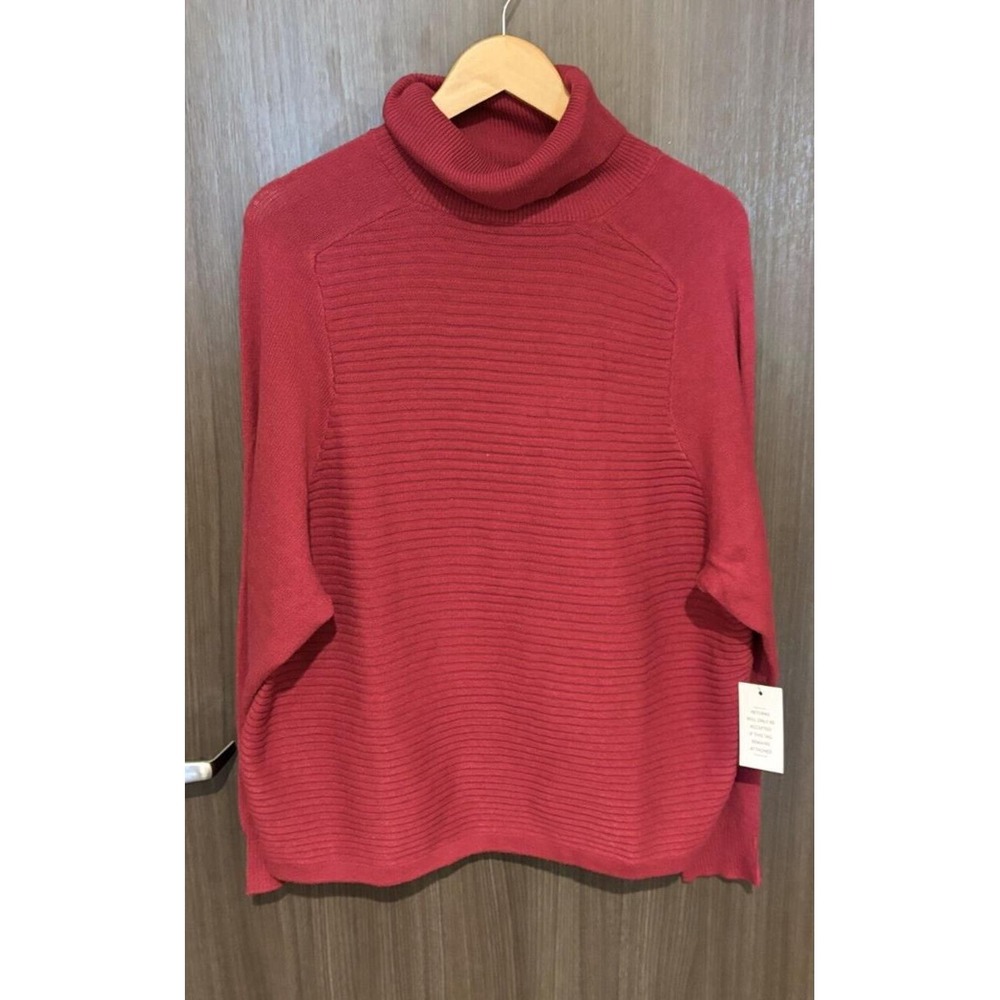 Eloquii Sweater Women's 14/16 Boxy Ribbed Moc Turtleneck Pullover Red Maroon NEW